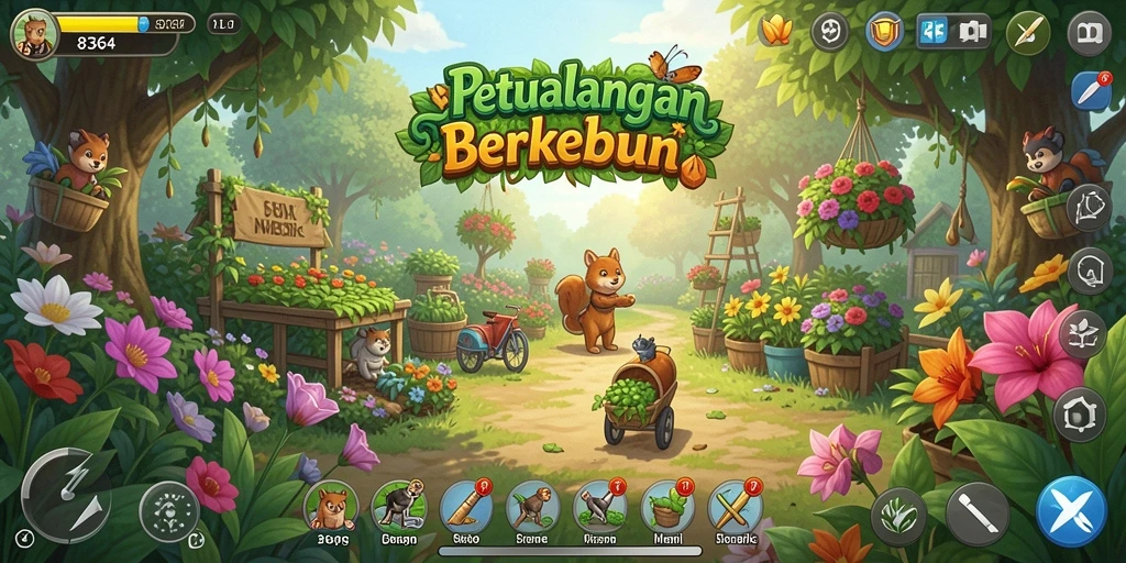 Gameplay seru dalam 8364 yang menunjukkan pertanian yang indah.