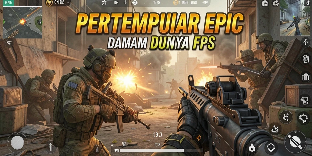 Screenshot gameplay menegangkan dalam pertempuran FPS yang seru.