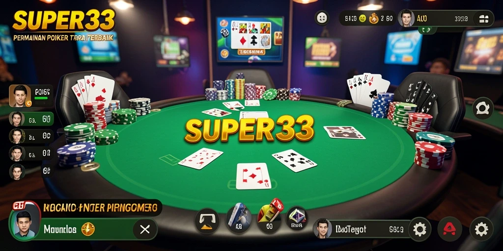 Tampilan gameplay menegangkan dalam SUPER33 saat pemain bertarung di meja Poker.